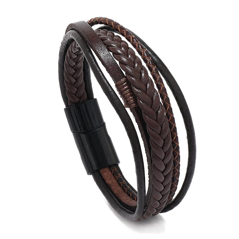 Men's Vintage Handwoven Alloy Buckle Leather Bracelet 04375506M