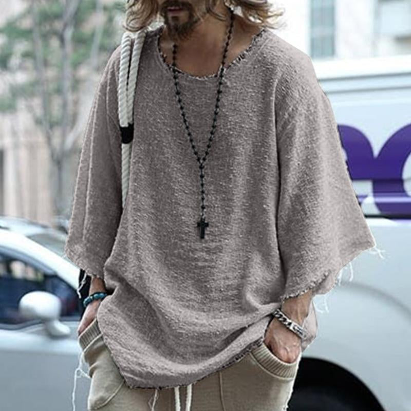 Men's Casual Loose Round Neck Raw Edge T-Shirt 64161125M