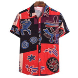 Men's Casual National Print Short -Sleeved Shirt 49020621Y