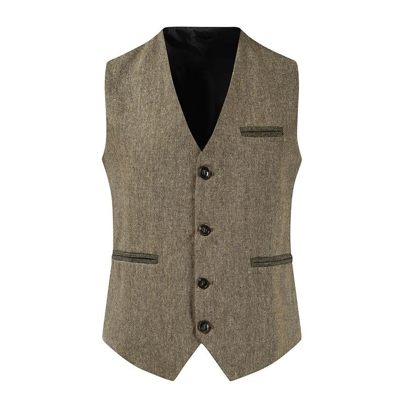 Men's Vintage Single Breasted Leather Suit Vest 31615058Y