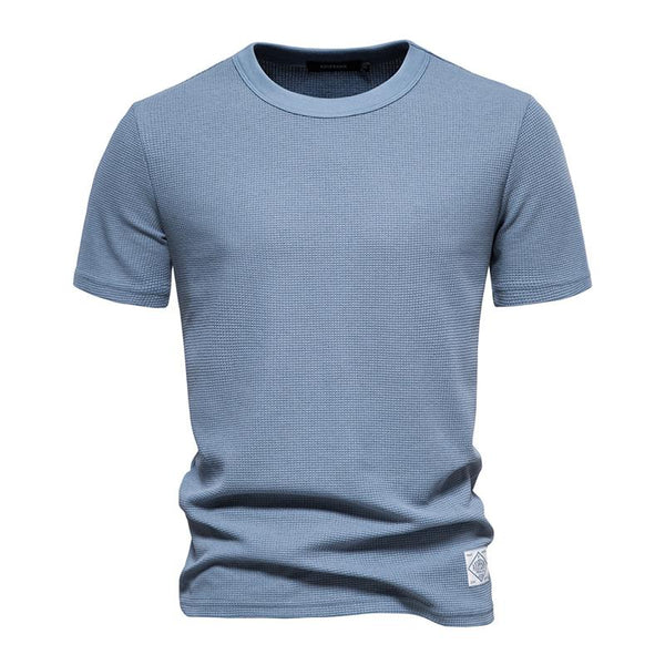 Men's Casual Round Neck Solid Color Waffle Short Sleeve T-Shirt 74268141M