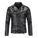 Men's Vintage Biker Slim Lapel Diagonal Zipper Leather Jacket 96439588M