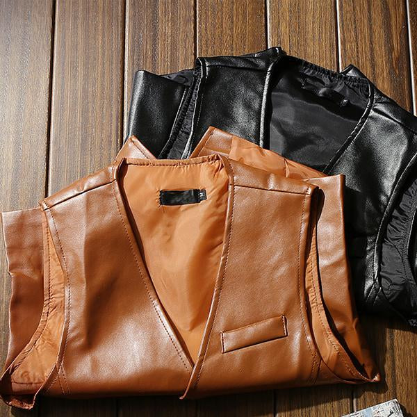 Vintage Leather Button Vest Vests