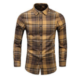 Men's Lapel Long Sleeve Plaid Shirt 91515292X