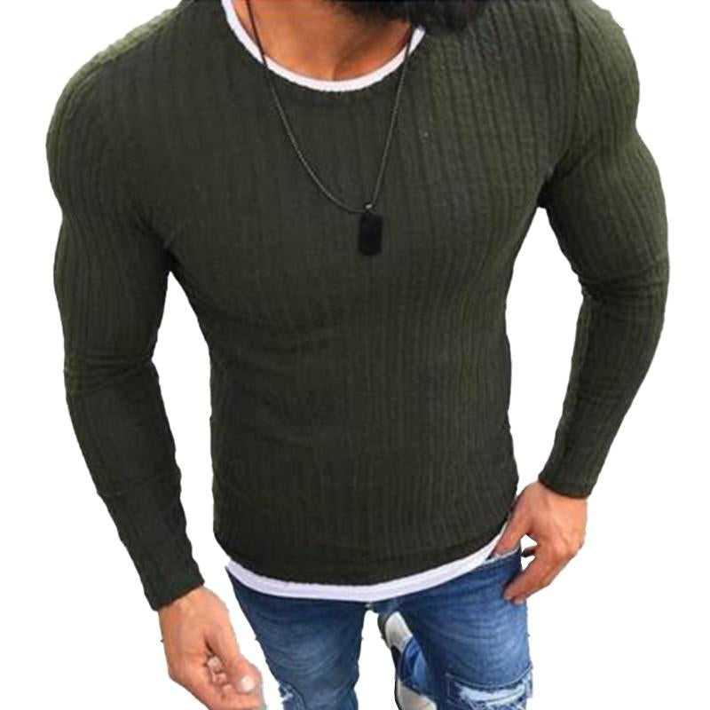 Men's Casual Round Neck Stitching Long Sleeve T-Shirt 19255758M