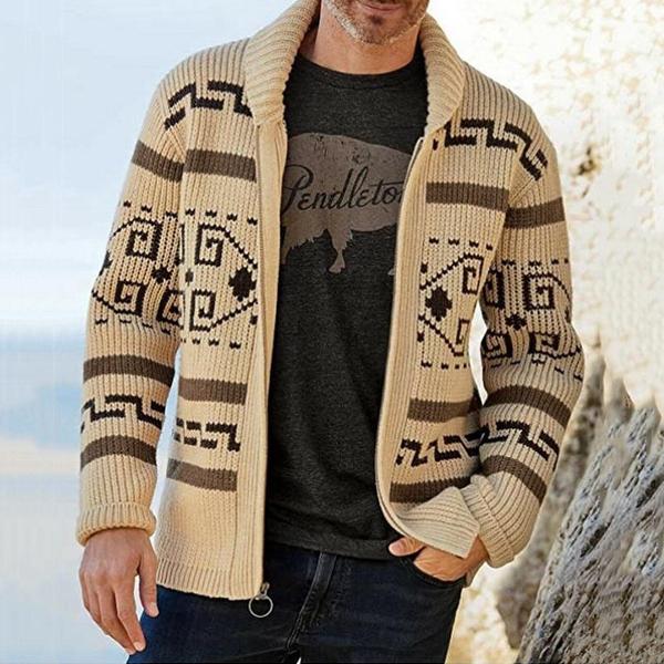 Men's Geometric Print Lapel Sweater Cardigan Jacket 30728593X