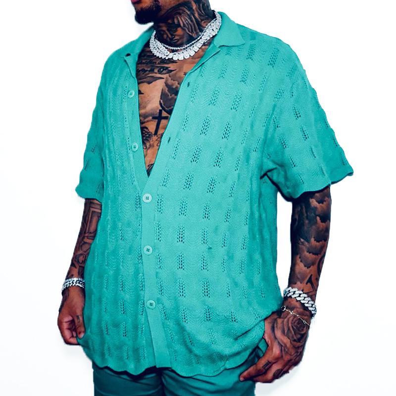 Pull-over ample à manches courtes en tricot vintage pour hommes 54114296Y