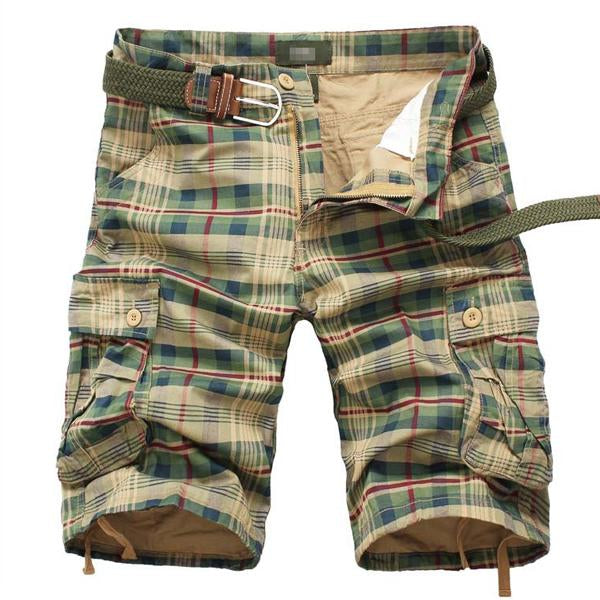 Mens Vintage Pocket Plaid Pants Without Belt 98497428X Army Yellow / 29 Shorts
