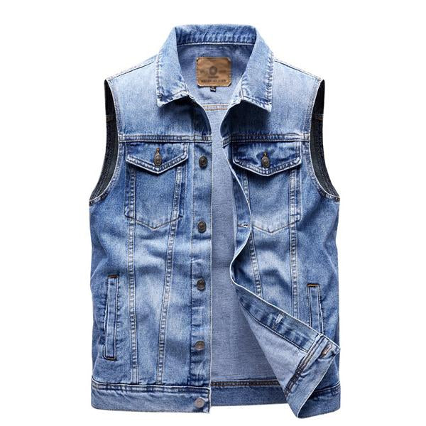 Men's Retro Lapel Denim Vest  41696369X