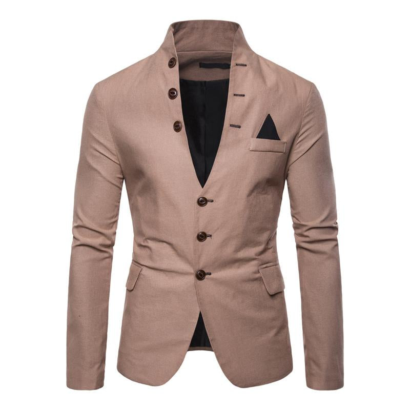 Men's Solid Color Multi-button Decorated Stand Collar Thin Blazer 41842490Y