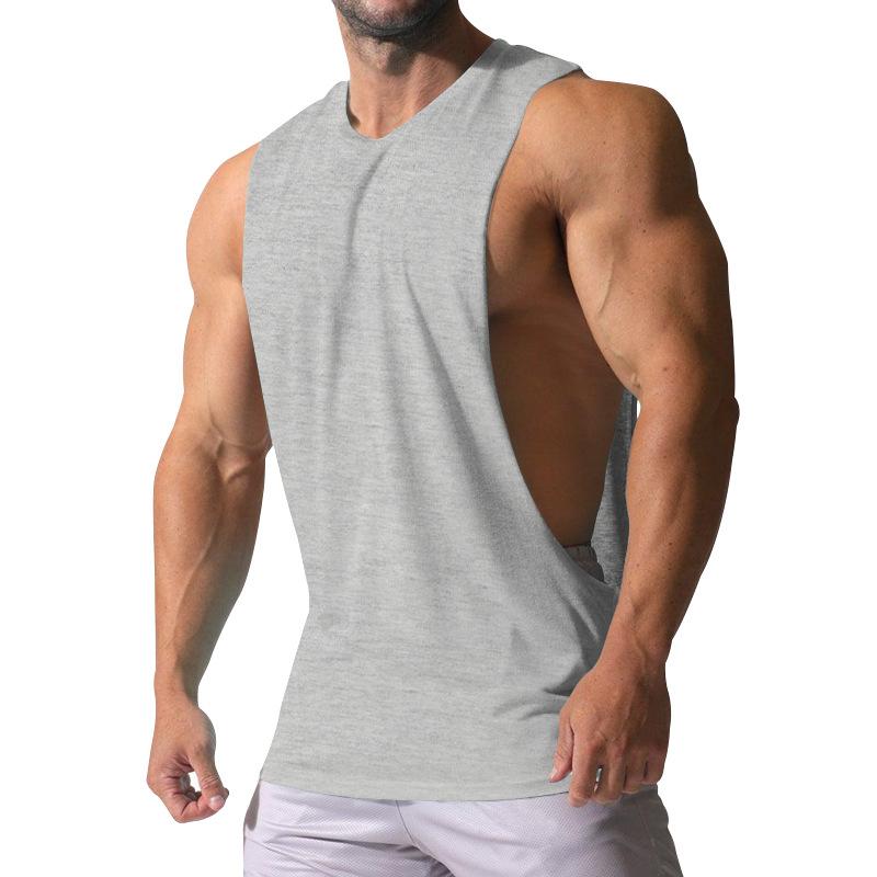 Men's Loose Solid Large Side Slit Sports Fitness Tank Top 23142265Z