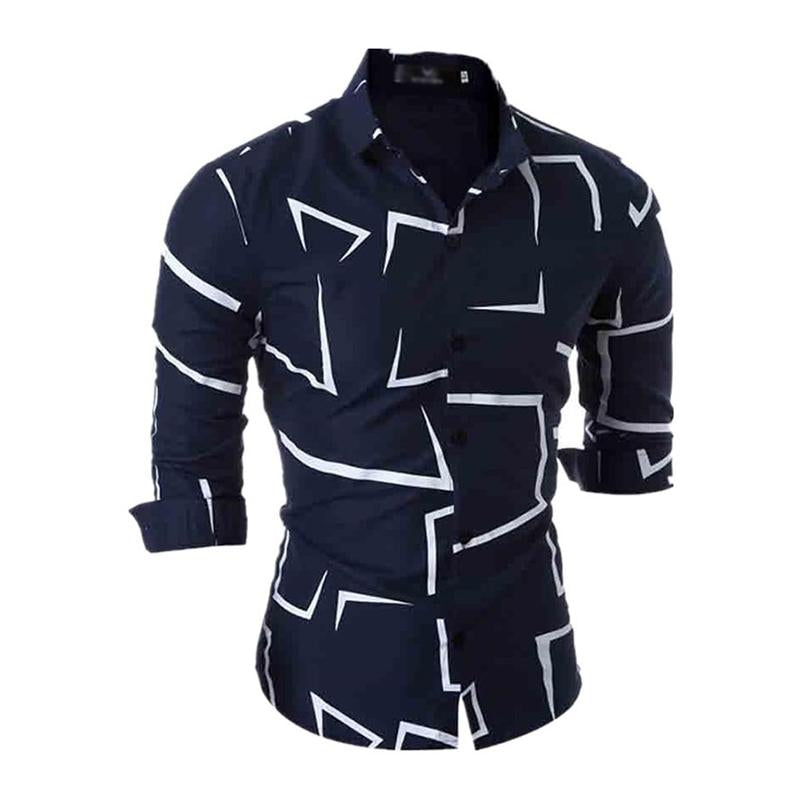 Men's Casual Geometric Print Long Sleeve Shirt 70928849M