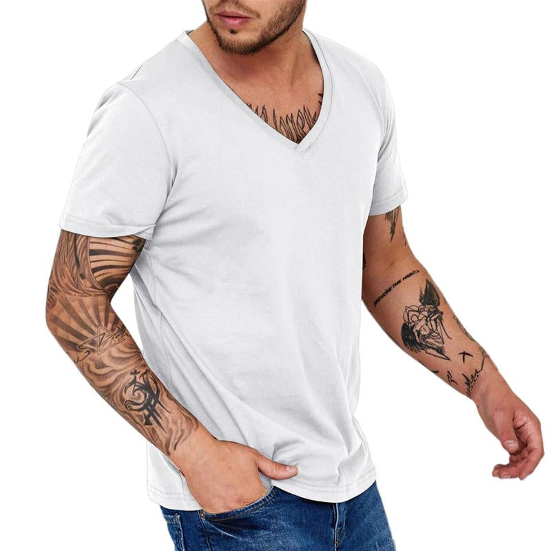 Men Simple V Neck Solid Color Short Sleeve T-Shirt 48221622Y