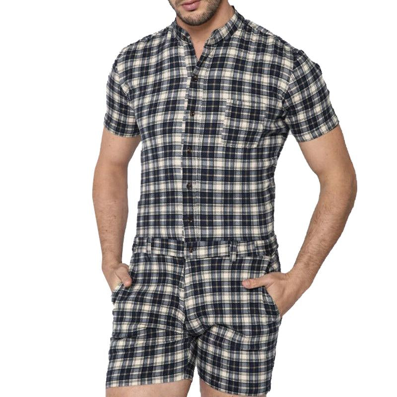 Men's Vintage Check Short Sleeve Jumpsuit 89353277Y