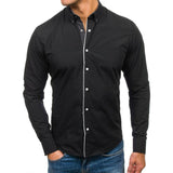 Men's Solid Color Lapel Long Sleeve Shirt 47822489M