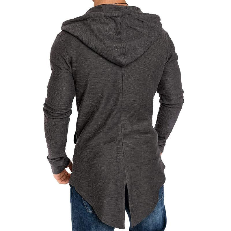 Men's Casual Solid Color Hooded Irregular Hem Sweatshirt Jacket 62360058Y