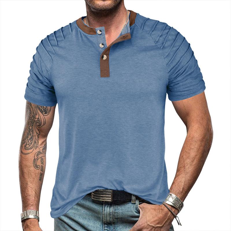 Men's Casual Colorblock Henley Short Sleeve T-Shirt 76595228Y
