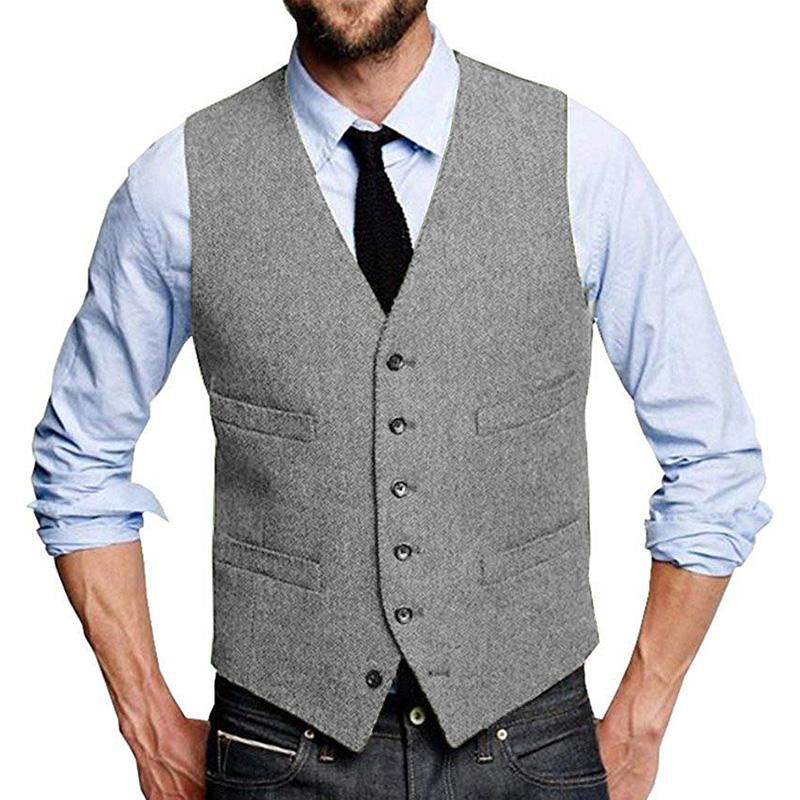 Men's Vintage Herringbone Single Breasted Suit Vest 99735900M