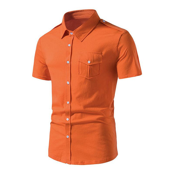 Men's Summer Casual Solid Color Lapel Short Sleeve Shirt 44197407M