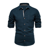 Men's Casual Cotton Lapel Long Sleeve Shirt 22249051M