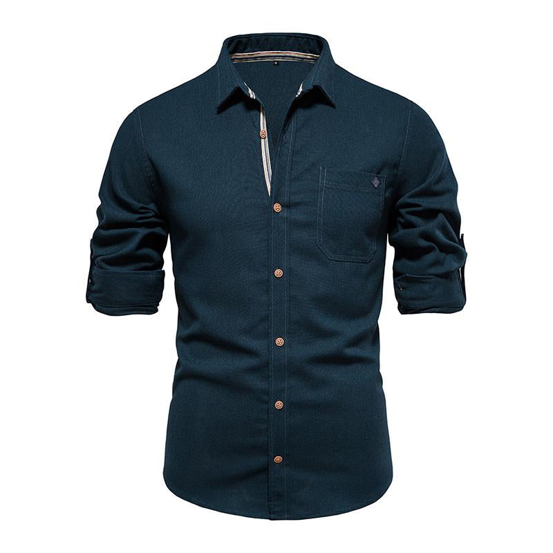 Men's Casual Cotton Lapel Long Sleeve Shirt 22249051M