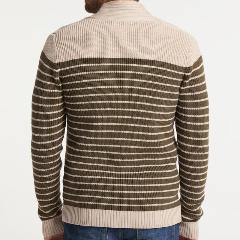 Men's V-Neck Striped Long Sleeve Knit Cardigan 67657736M