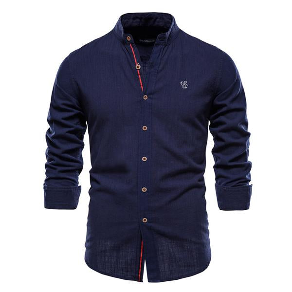 Mens Cotton Linen Shirt 93795703X Navy / S Shirts & Tops