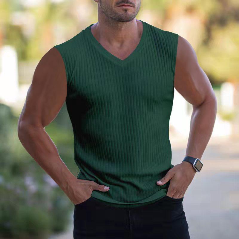 Men's Knitted Vertical Striped V-neck Tank Top 97412128X