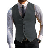 Men's Casual V-neck Single-breasted Suit Vest 13358039M