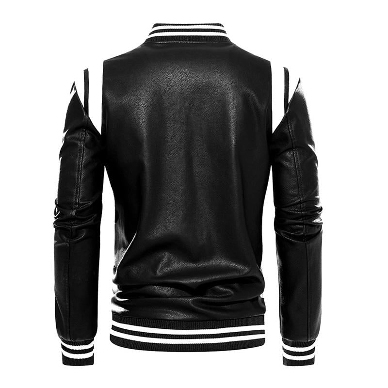 Men's Casual Color Contrasting Plush Leather Baseball Jacket 86960165M