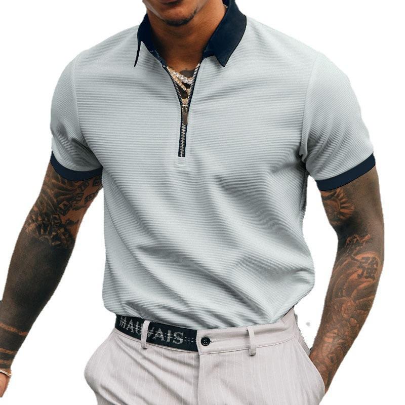 Men's Solid Color POLO Zipper T-Shirt 67741398X