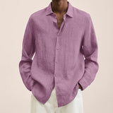 Men's Lapel Longs Sleeve Loose Fit Cotton And Linen Shirt 38274367Z