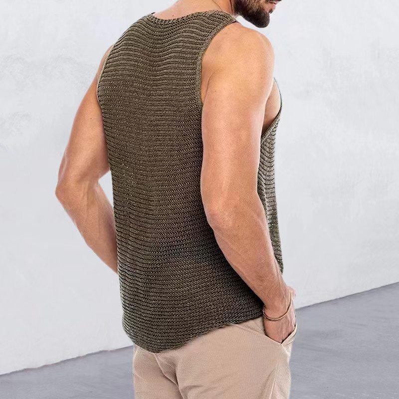 Men's Casual Loose Breathable Sleeveless Knitted Tank Top 35014523M