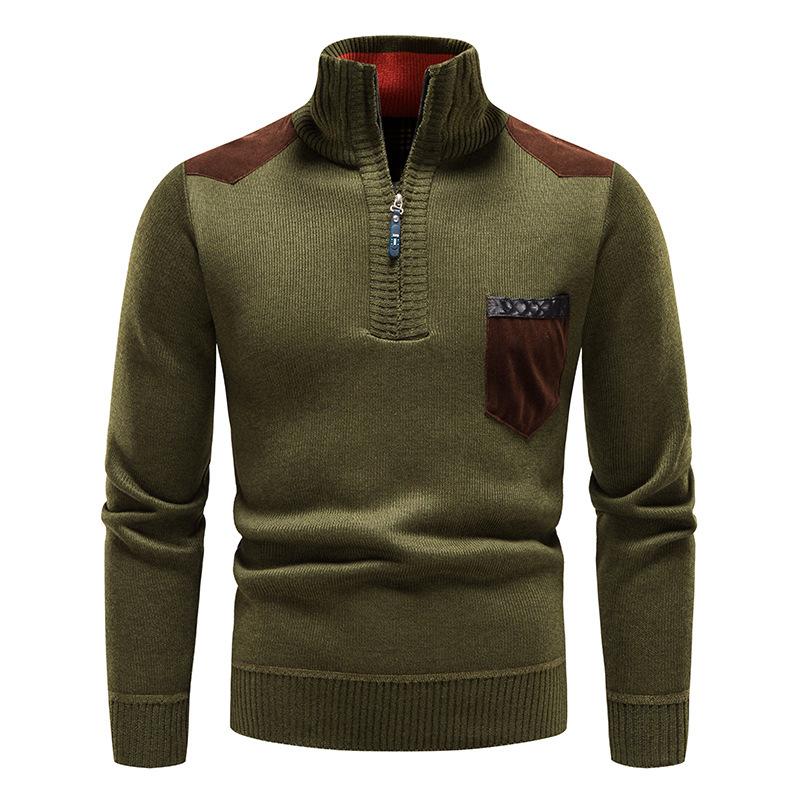 Men's Half Turtleneck Thickened Slim Fit Zip Pullover Knitwear 37961297M