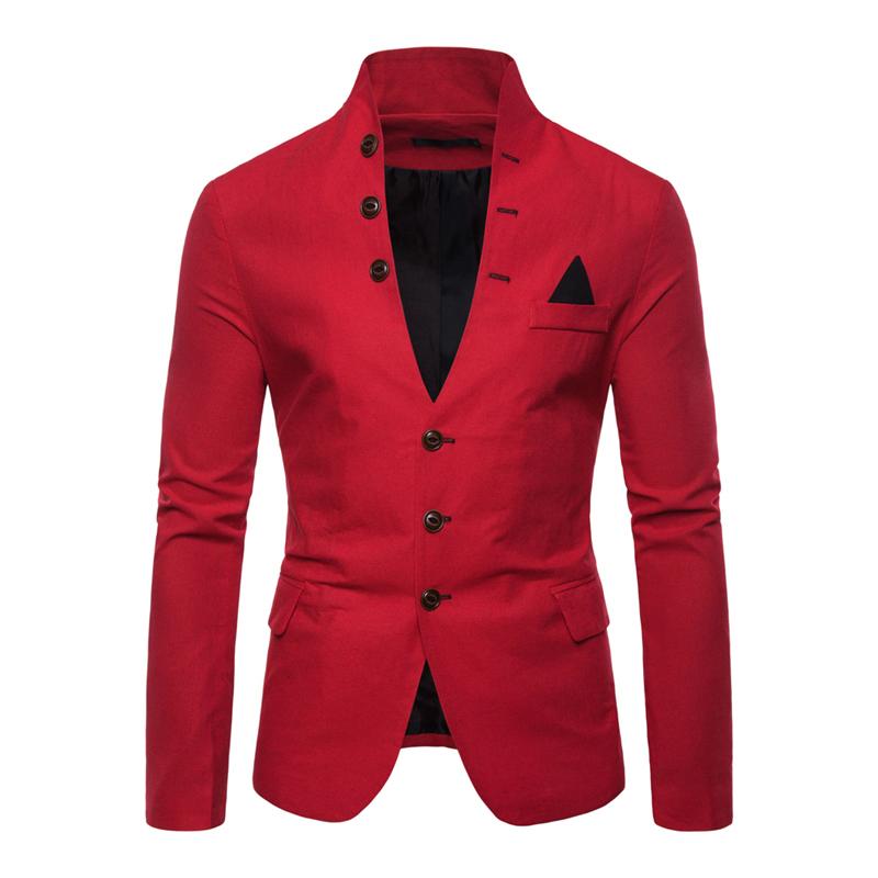 Men's Solid Color Multi-button Decorated Stand Collar Thin Blazer 41842490Y
