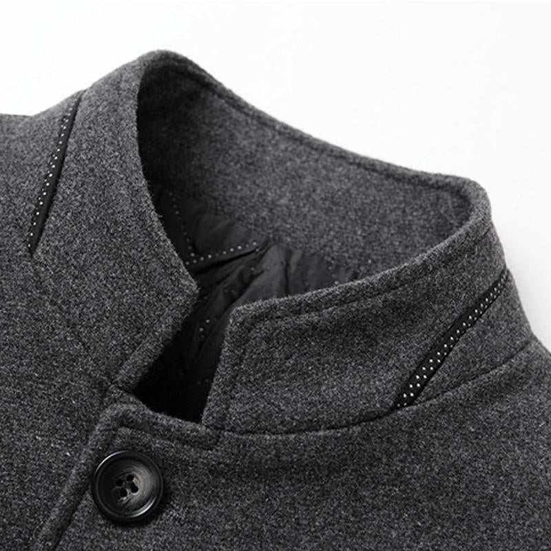 Men's Stand Collar Solid Color Woolen Coat 09916804X