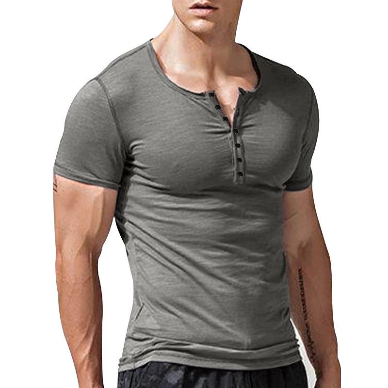 Men's Casual Round Neck Short Sleeve Slim Fit Henley T-Shirt 44091936M