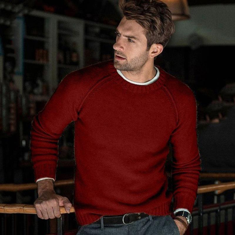 Men's Solid Color Crew Neck Knit Pullover Sweater 85798282X