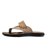 Mens Sand Flip-Flops Leather Slippers 95091232 Khaki / 6 Shoes