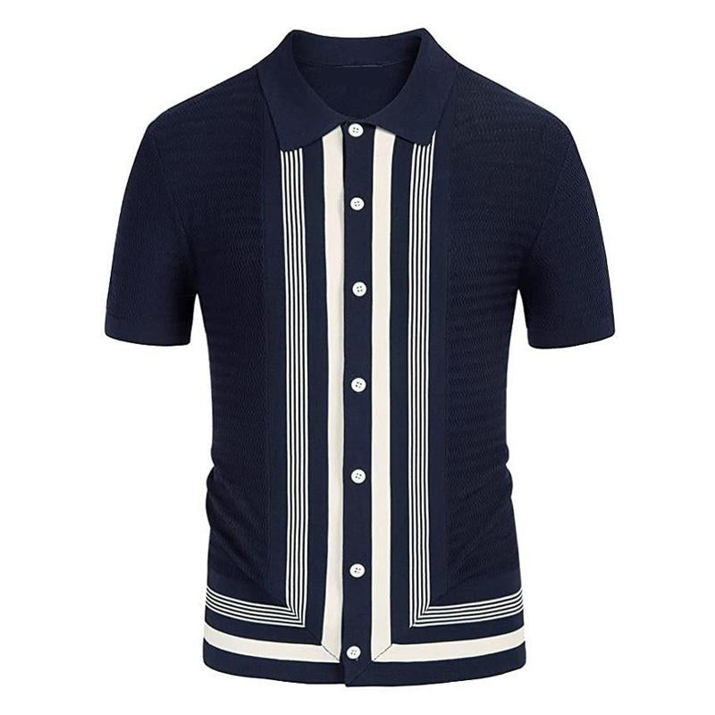 Men's Striped Lapel Knit Short Sleeve Polo Shirt 31039511X