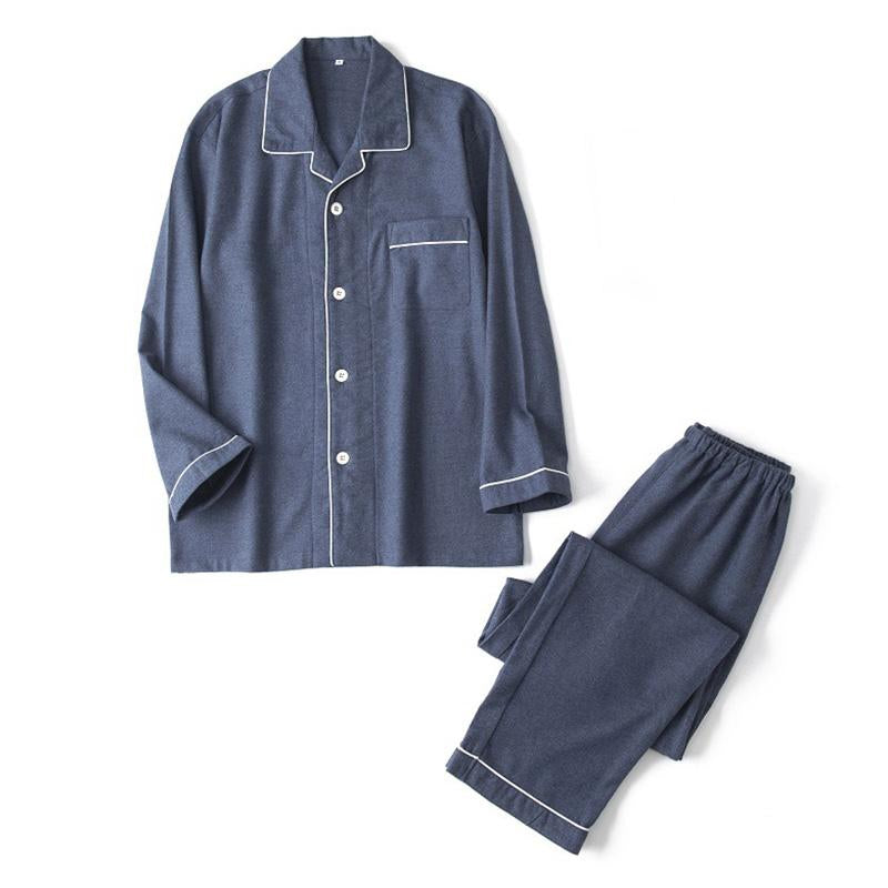 Men's Casual Thickened Lapel Long-sleeved Trousers Pajama Set 88104987M