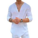 Men's Casual V-neck Solid Color Long Sleeved Shirt 28465954M