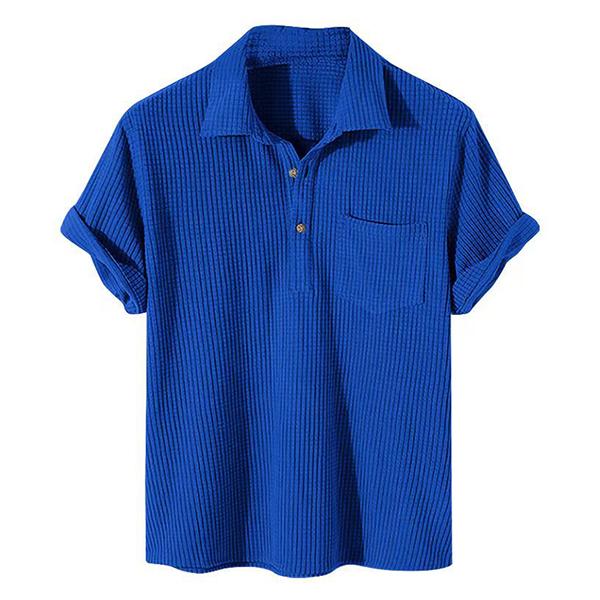 Men's Casual Loose Short Sleeve Waffle Polo Shirt 21750552M