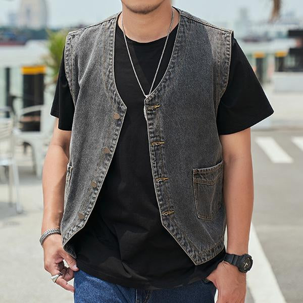 Mens Casual Loose Single Breasted Denim Vest 69915126M Vests