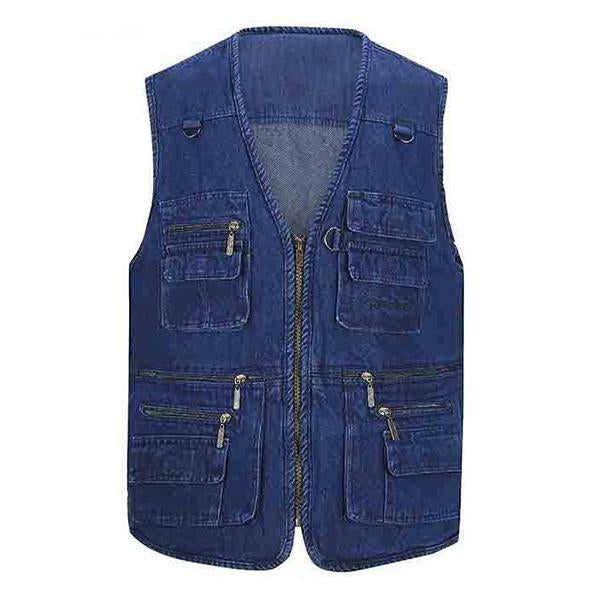 Mens Outdoor Multi-Pocket Denim Vest 86805402M Blue / M Vests