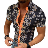Men's Print Lapel Short Sleeve Shirt 36007235Z