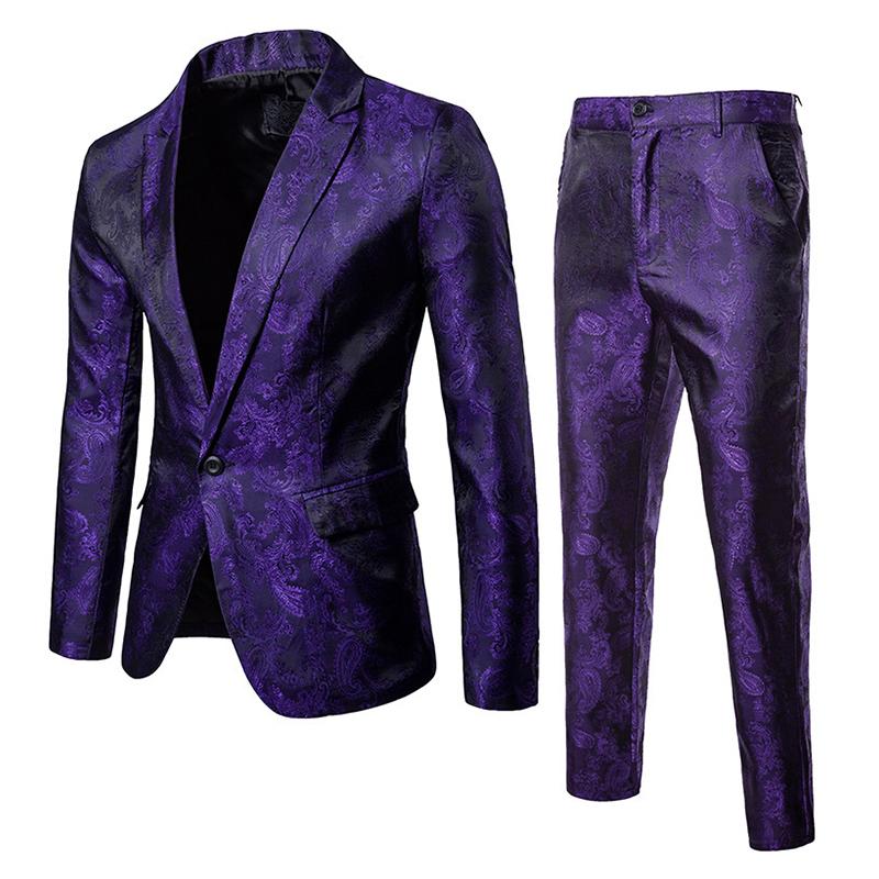 Men's Vintage Jacquard One Button Lapel Blazer Pants Set 70144621M