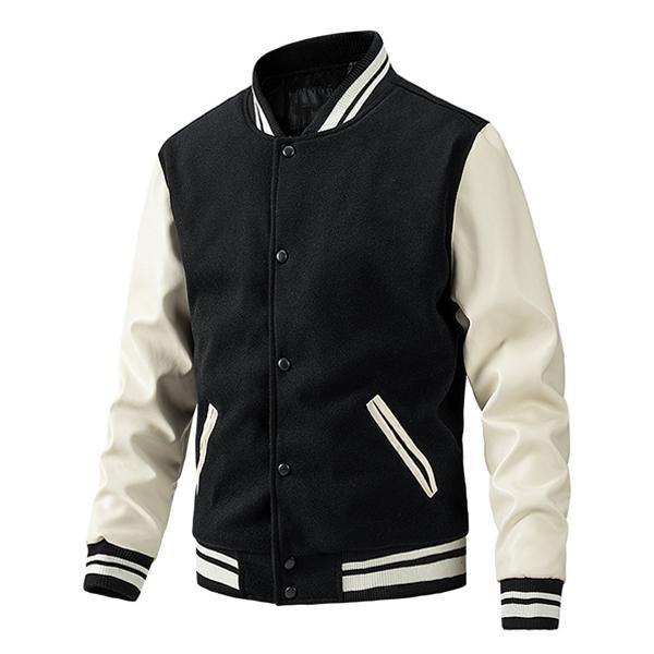 Men's Casual Slim Thin Cotton Wool Colorblock Baseball Jacket 39620548M