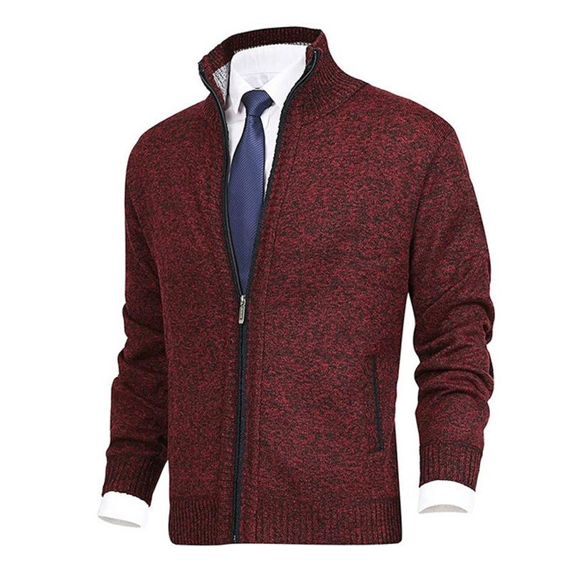 Einfarbiger Strickjacke mit Stehkragen für Herren 70313014X