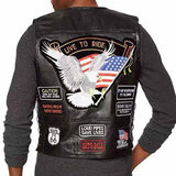 Mens Embroidered Badge Leather Biker Vest 34397283A Vests